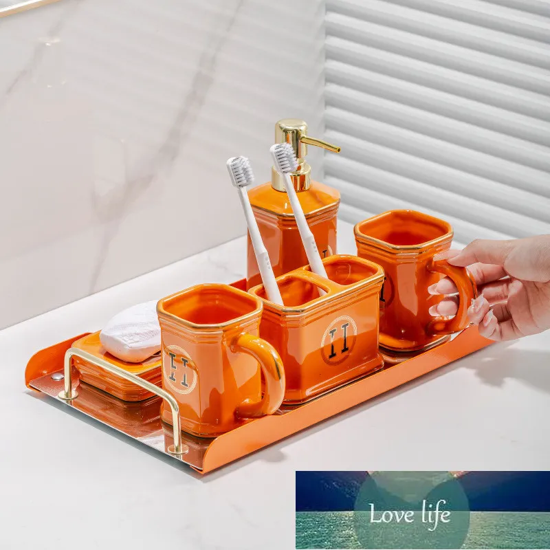 Classic Ceramic Sanitary Ware Sets Washing Set Five-Piece Sets Ceramics Lotion Bottle Bathroom Decoration Hotel Household Cross-Border Wholesale