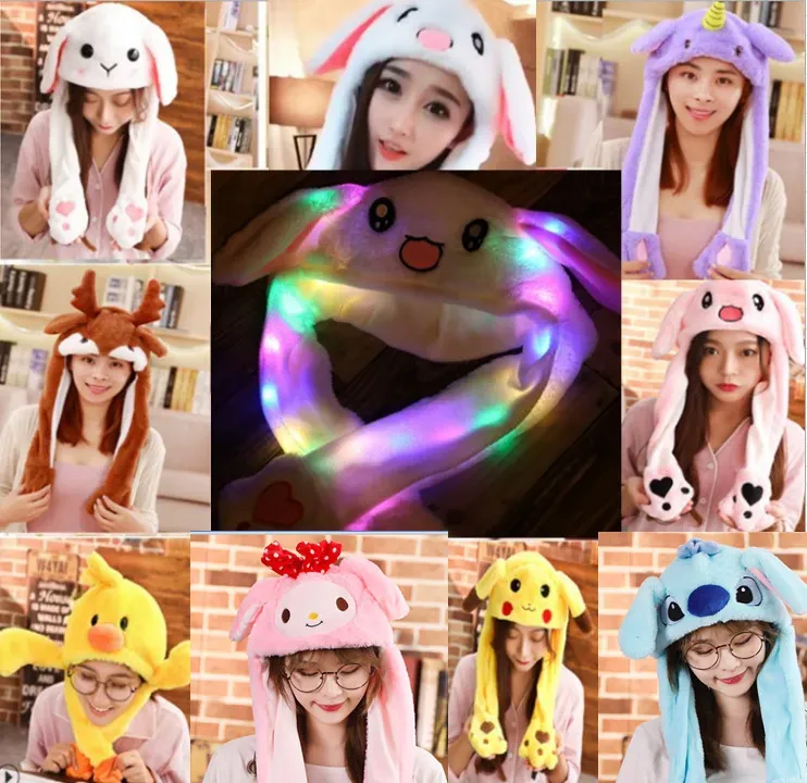 Chapeau en peluche avec oreilles lumineuses pour enfants, dessin animé mignon, drôle, jouet en peluche, compagnon de jeu, cadeaux de vacances, vente en gros