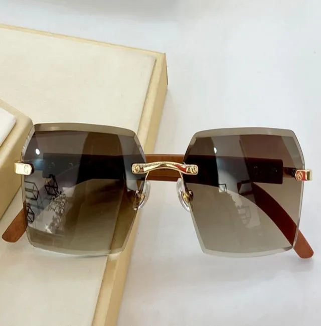 Rimless Square 선글라스 목재 갈색 그라디언트 클래식 스타일 Sonnenbrille Occhiali da Sole Men Fashion Sun Glasses with Box9641735