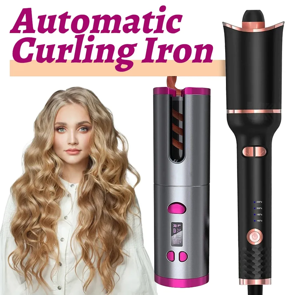 Irons Automatic Hair Curler Auto Ceramic Wireless Curling Iron Hair Waver Tongs Beach Waves Iron Curling Wand Air Curler USB Cordless