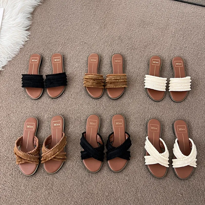 Flops bailamos dames zomer slippers 2022 nieuwe bohemia sandalen platte casual schoenen vrouwelijke slip op glijbanen vrouw strand sandalias mujer