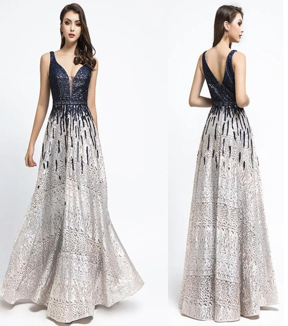 Robe De Soiree Gatsby 2019 Luxo preto lantejoulas Aline Vestidos de noite yousef aljasmi sexy decote em v frisado cristal árabe Prom Vestidos8022073