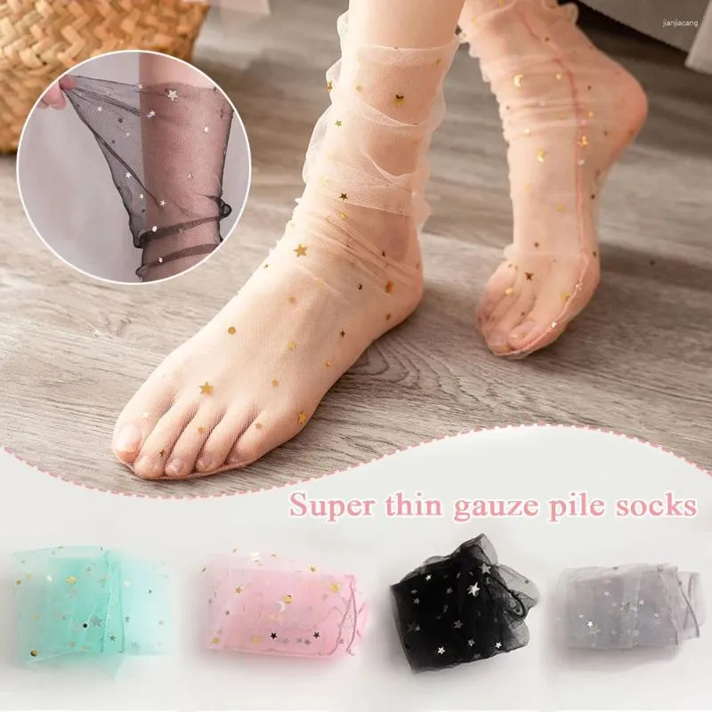 Women Socks 2024 Mesh Lace Summer Tulle Tulle Tulle Tulle Long Fishnet Star Colorful See من خلال