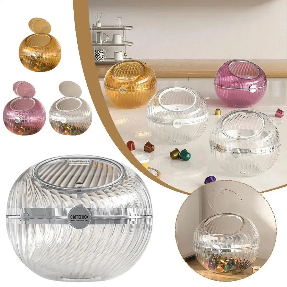 Transparent Spherical Coffee Capsules Storage Box Large Desktop Open With Capacity Decoration Lid Jar Organizer Candy Snack 240307