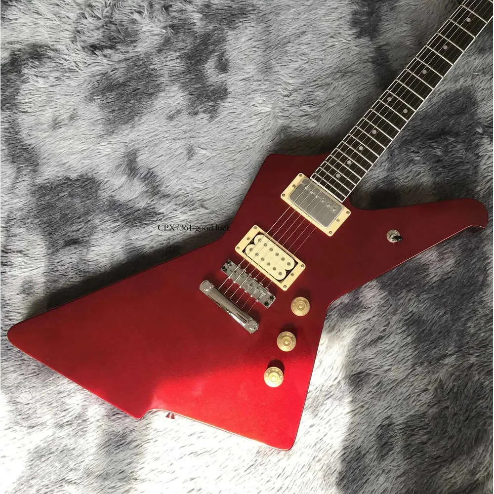 En stock Destroyer II Candy Apple Metallic Red Guitare électrique Hardtail Bridge Chrome Hardware Block Abalone Inlays Humbucker Pickups