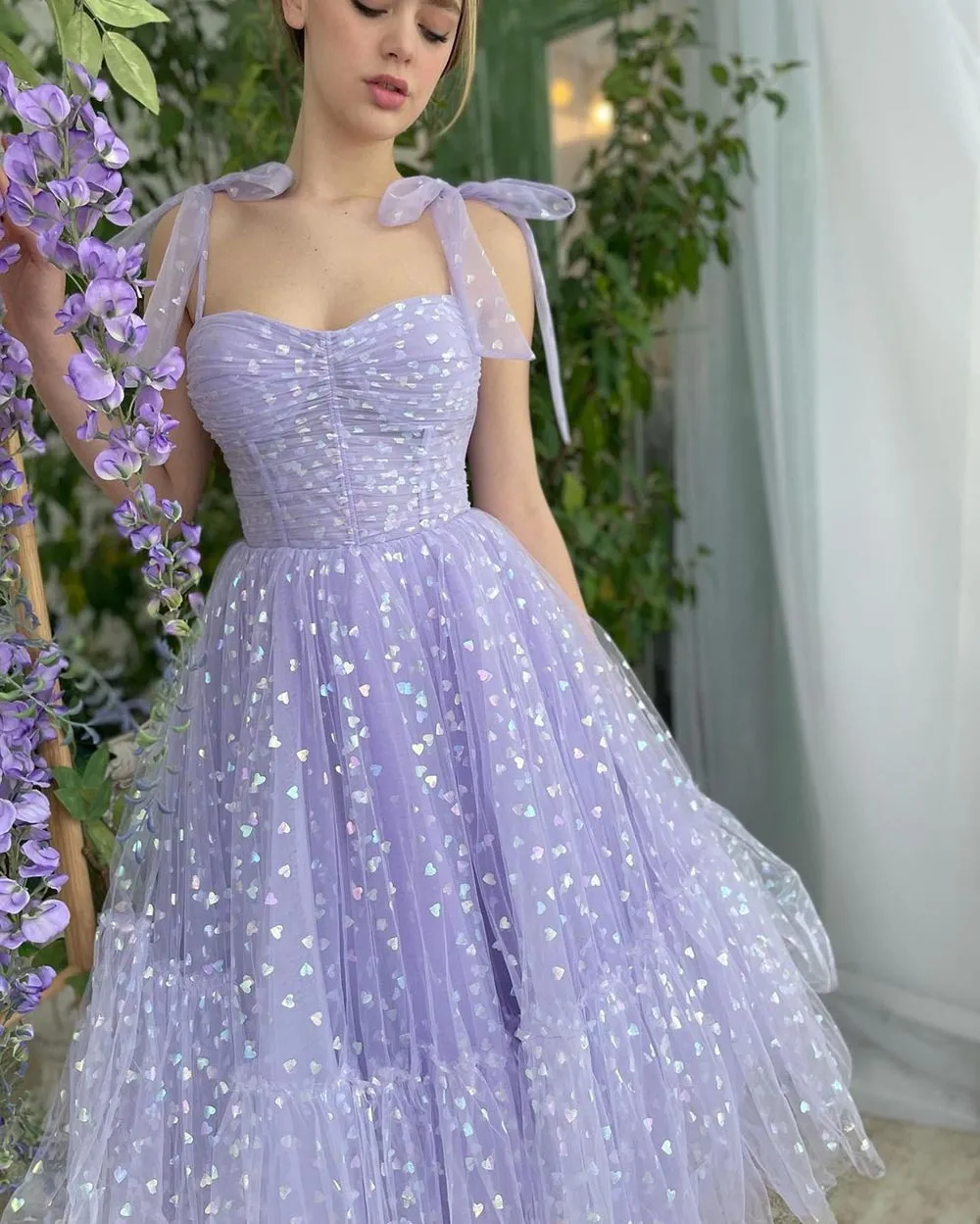 light purple birthday dress Toddler Prom Dress Girl Purple Puff Sleeves Birthday Party Dress, Purple / 4-5 Years (120cm) main image 1