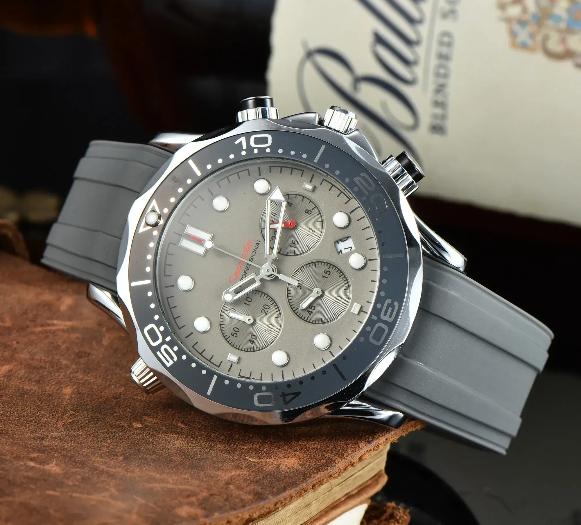 OMEG Men's six man needle quartz All dial work full function luxury formal wear sapphire glass quartz watch