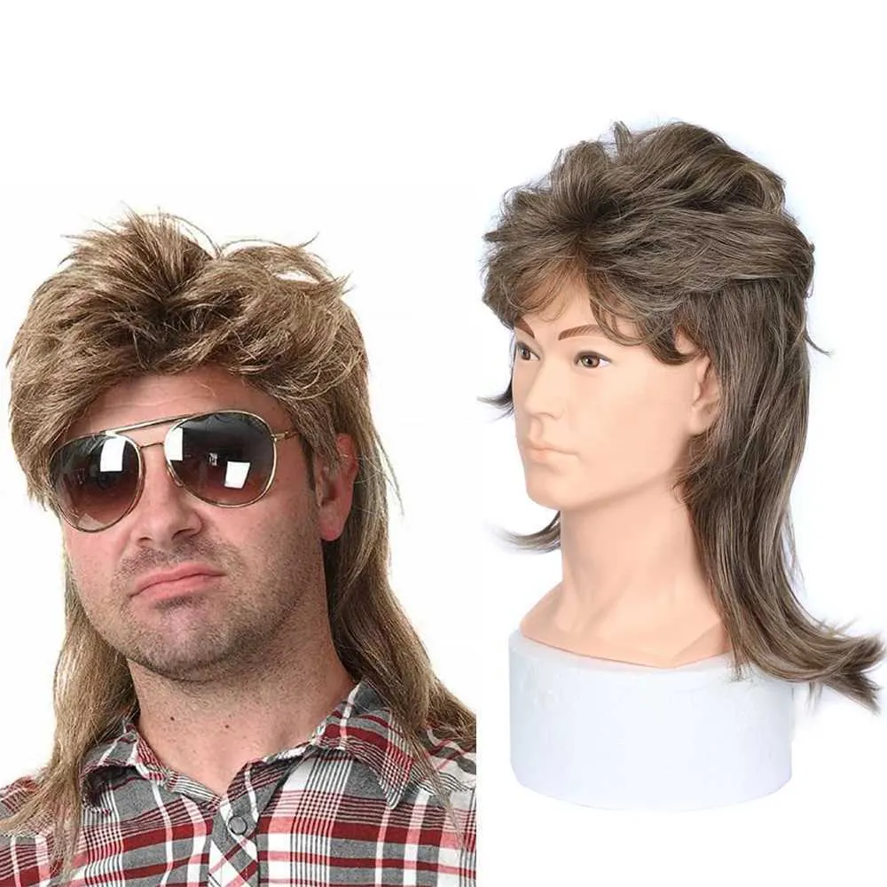 Synthetic Wigs Synthetic Mullet Wigs for Men Adult Funny Hair 80s Costumes Fancy Party Accessory Pop Rock Cosplay Daily Wear Heat Resistant Wig 240328 240327