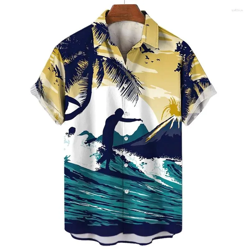Camisas casuais masculinas 2024 camisa havaiana de surf para homens manga curta moda praia férias roupas masculinas gola botão top blusa