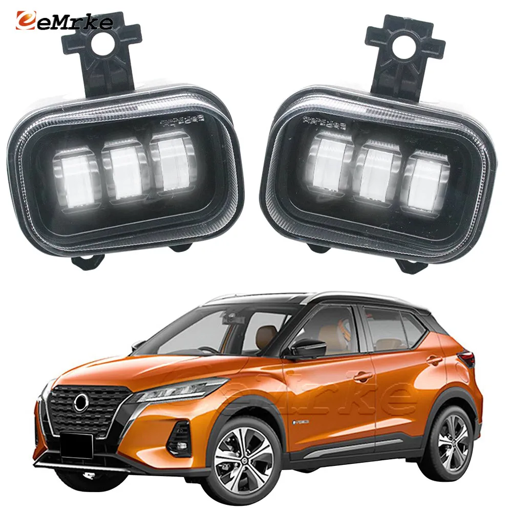 EEMRKE Feux antibrouillard LED DRL pour Nissan KICKS P15, Kicks e-POWER 2020 2021 2022 2023 Ensemble de feux antibrouillard de pare-chocs avant avec lentille de conduite 40 W 12 V blanc ou jaune