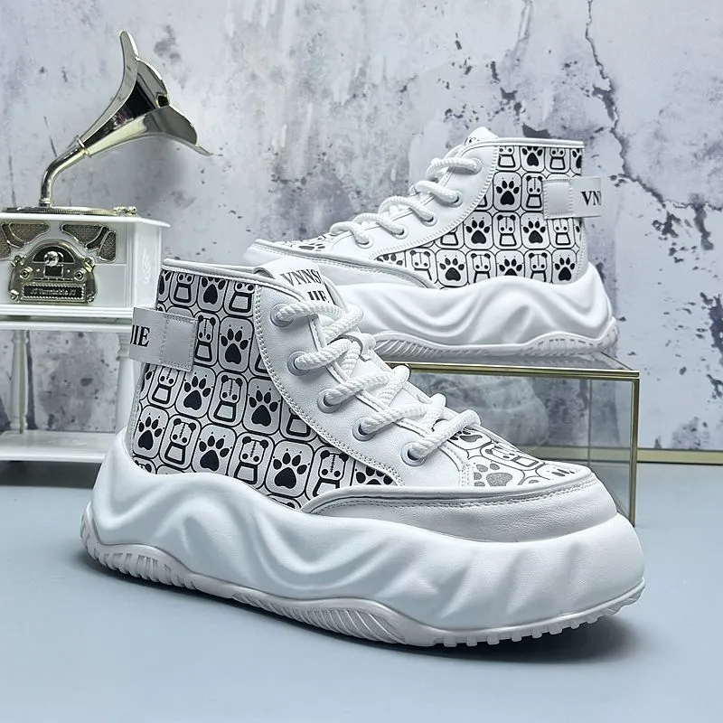 Britse stijl 8725 jurk bruiloftsfeest zakenschoenen mode ademende veter high-top casual sneakers round teen dikke bodem buiten vrije vrije tijd wandelladers w68