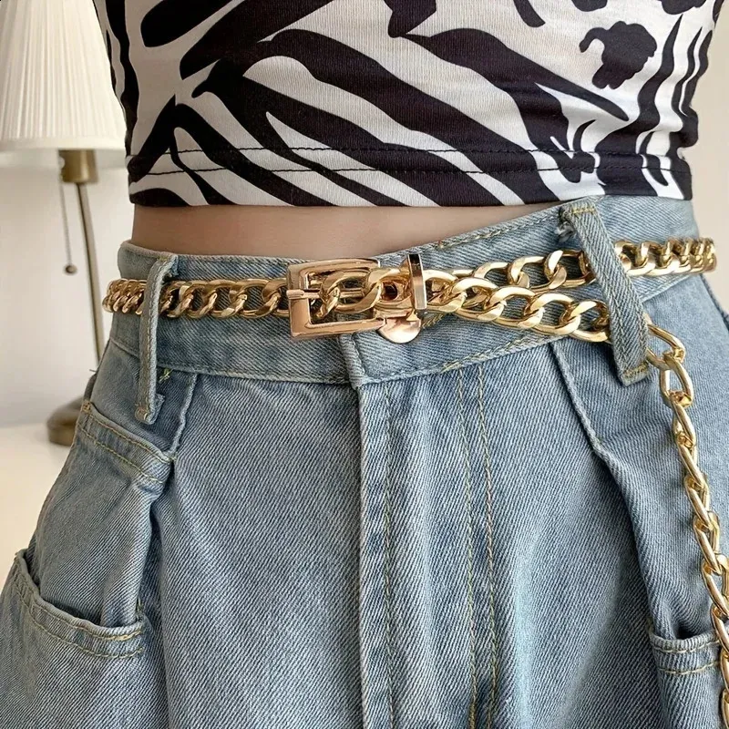 Womens belt fashionable metal waist chain street hip-hop punk denim mens belt 240318