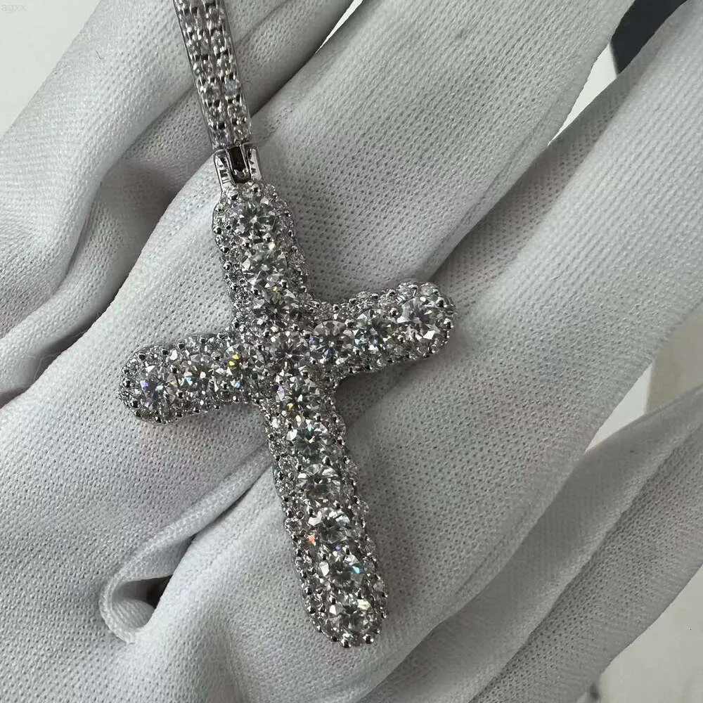 Atacado de luxo vvs moissanite diamante corrente de tênis com colar cruzado corrente de joias banhada a prata