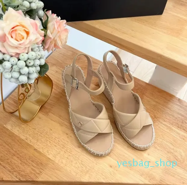 Nuovi sandali espadrillas intrecciati con zeppa décolleté con tacco designer di lusso da donna Suola in vera pelle Calzature da sera casual per feste