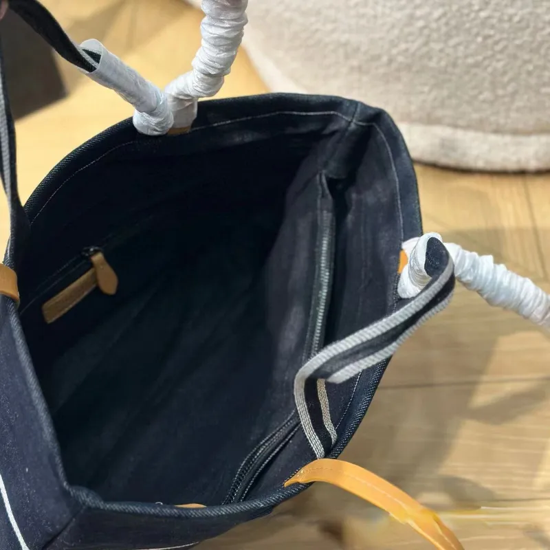 Sac de créateur en Denim pour femmes, Vintage, rayures horizontales, couleur contrastée, bleu marine, grande capacité, sac de plage, sac de voyage et de Shopping