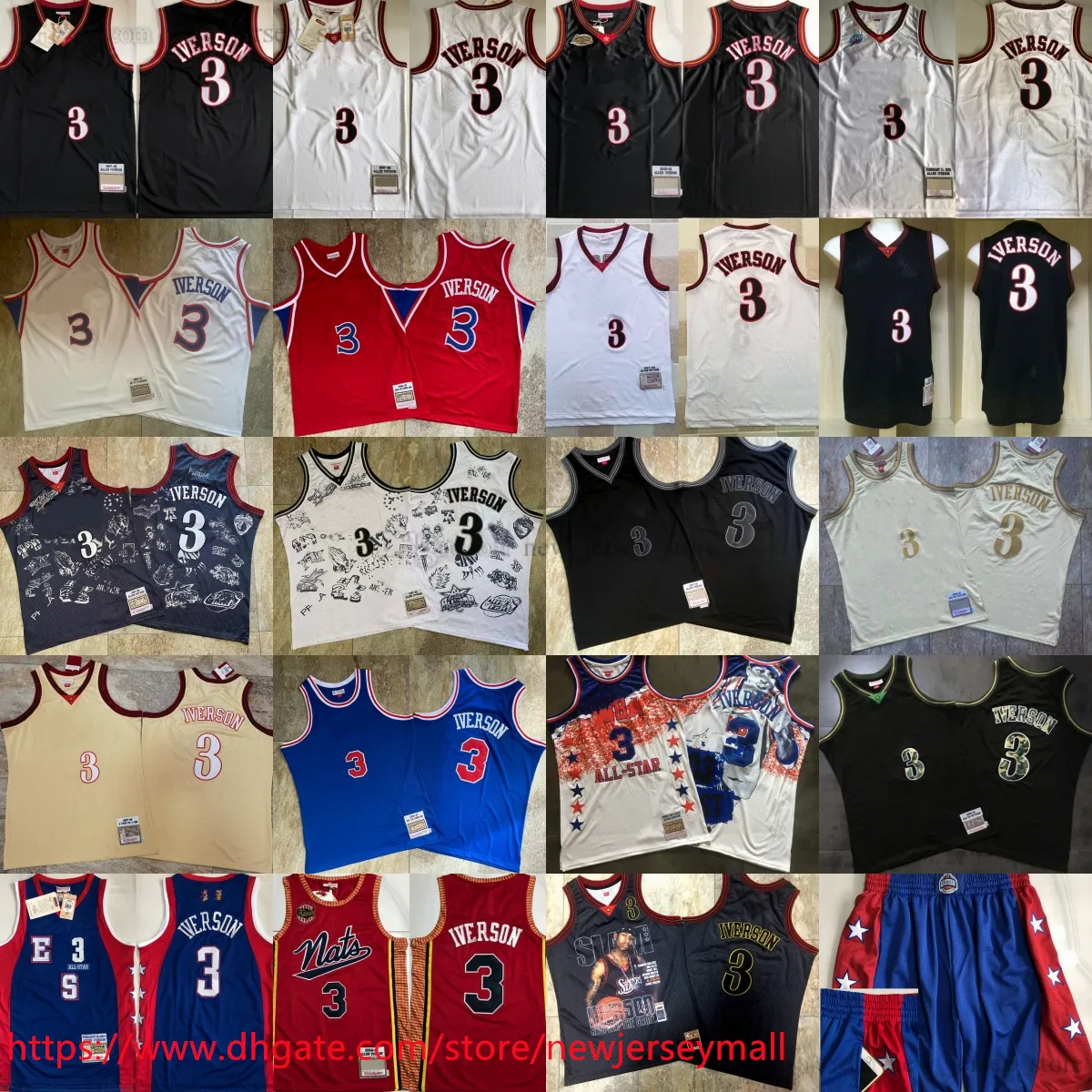 Classique Rétro Authentique Broderie 1997-98 Basketball 3 AllenIverson Jersey 2004 All-Star 2009 Réel Cousu Respirant Sport Haute Qualité Homme 02-03-04