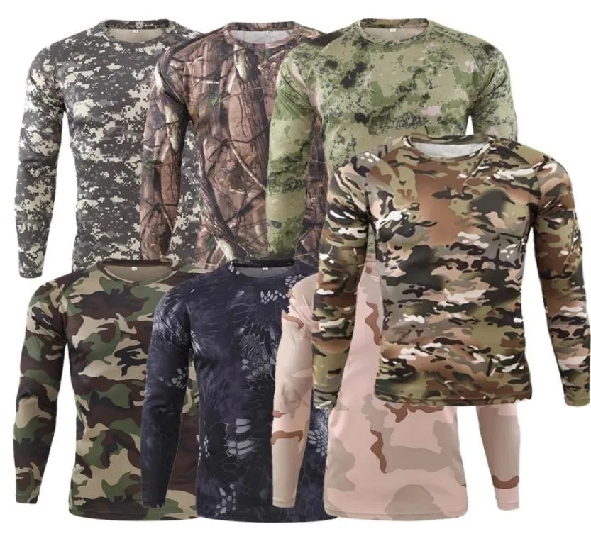 Magni tattici a secco rapido tattico Men039 m camuflage camo fitness top traspirato a maniche lunghe.