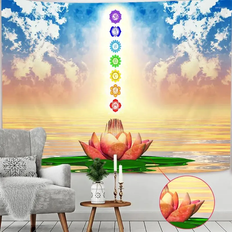 Arazzi Statua di Buddha Meditazione 7 Chakra Arazzo appeso Mandala Panno da parete Tappetino yoga Boho Home Decor