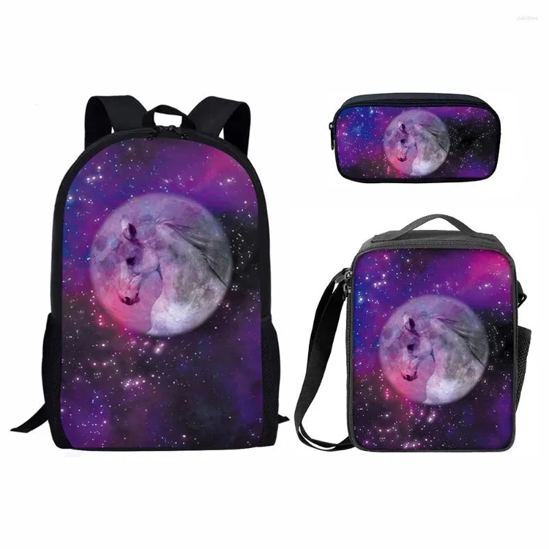 Backpack Harajuku Starry Sky Animal 3D Print 3pcs/Set Student School Bags Laptop Daypack Lunch Bag Pencil Case