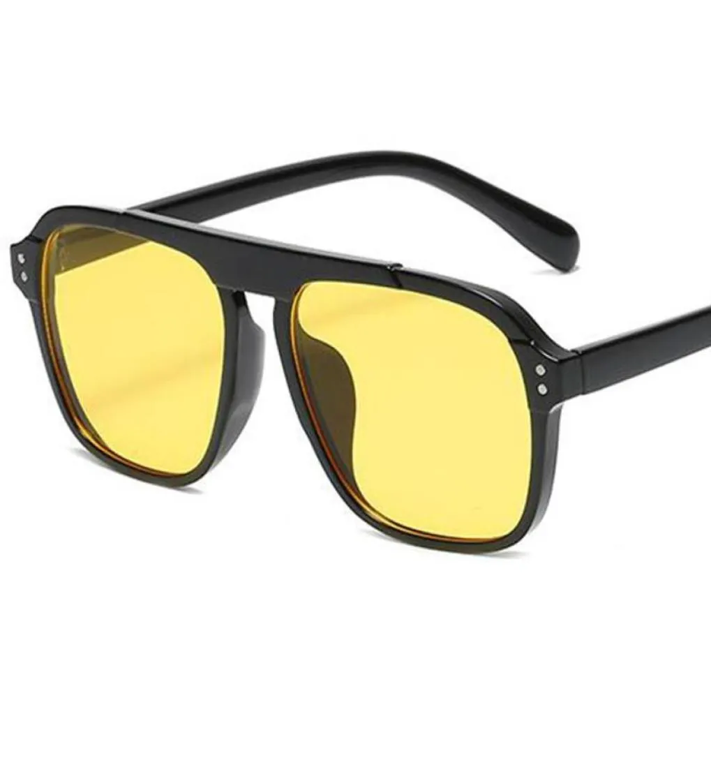 Lunettes de soleil mode unisexe carré hommes femmes surdimensionné teinté jaune femme grand rétro Rivet lunettes UV400Sunglasses1188244