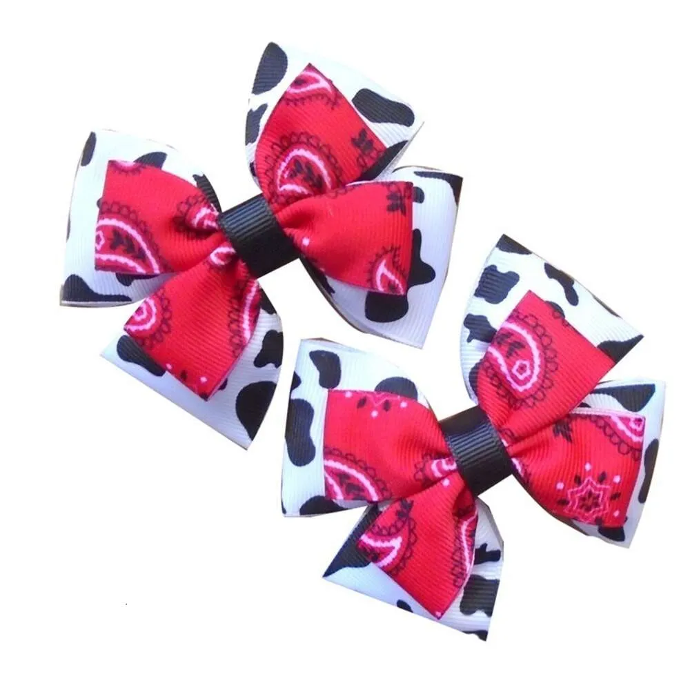 Bow à motifs de vaches à chaud Bow Western Denim Cowgirl Tem Clip pour enfants