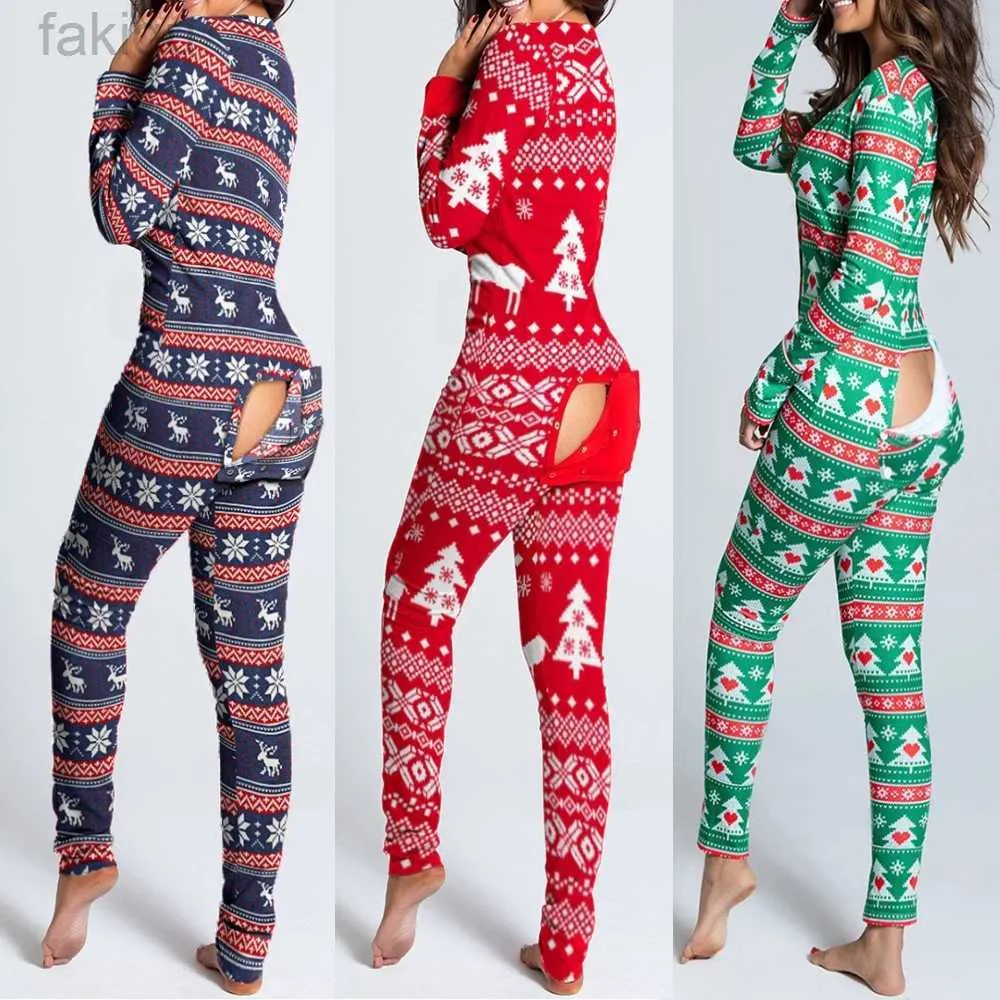 Sexy Pyjamas Women Christmas Onesies With Butt Flap For Adults Sexy Sleepwear Romper Open Butt Pajamas Jumpsuit Xmas Pyjama Long Nightie 24318