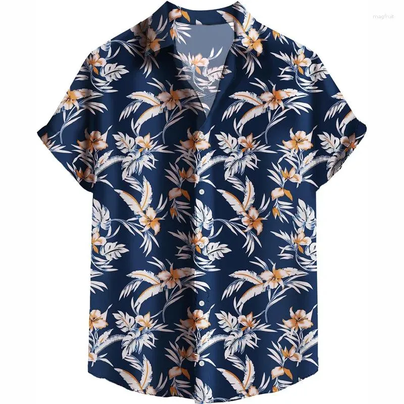 Camisas casuales para hombres Camisa hawaiana para hombres Impresión 3D Planta tropical Palmera Mangas cortas Playa Verano Botón Blusa Ropa de calle