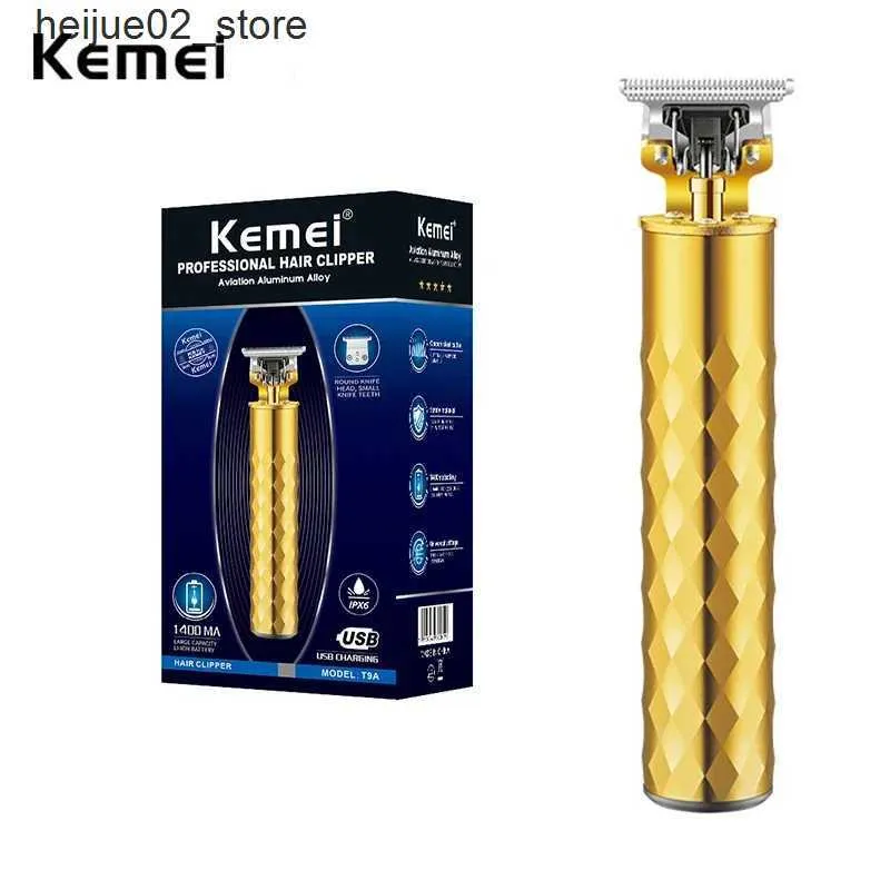 Barbeadores elétricos Kemei T9 Gold Hair Clipper Profissional Barbeiro Elétrico Zero Gapped Aparador de Cabelo 0mm Máquina de Corte de Cabelo Homens USB Recarregável Q240318