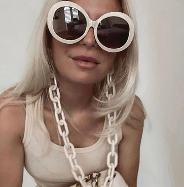 QPeClou 2020 Neue Mode Übergroßen Kette Runde Sonnenbrille Frauen Marke Designer Großen Rahmen Kunststoff Shades Female4366422