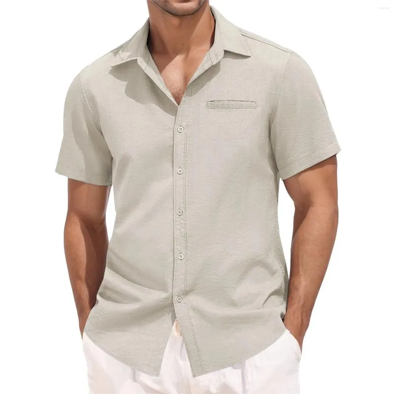 Camisas casuais masculinas primavera e verão camisa de cor sólida macio algodão cardigan botão de manga curta negócios top playeras para hombres