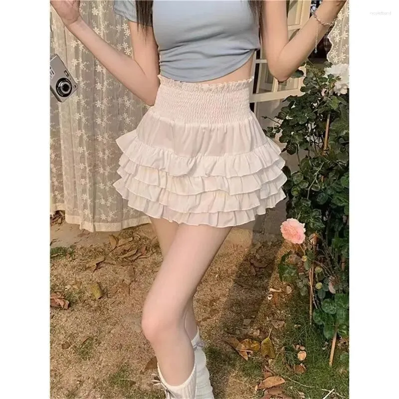 Kjolar 2024 koreansk bollklänning minikvinnor hög midja ren smal sommarhögskola enkla sexiga söta flickor modekläder