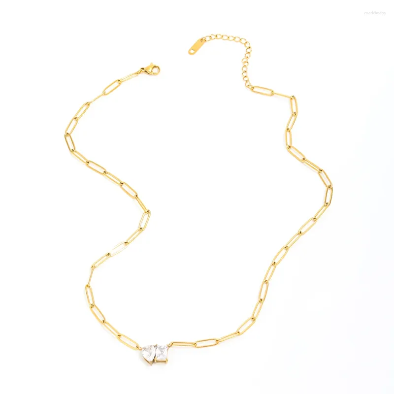 Chaînes Joolim Bijoux En Gros Pas De Fade Mode TriangleRectangle Zircone Pendentif Pin Lien Chaîne En Acier Inoxydable Collier Pour Les Femmes