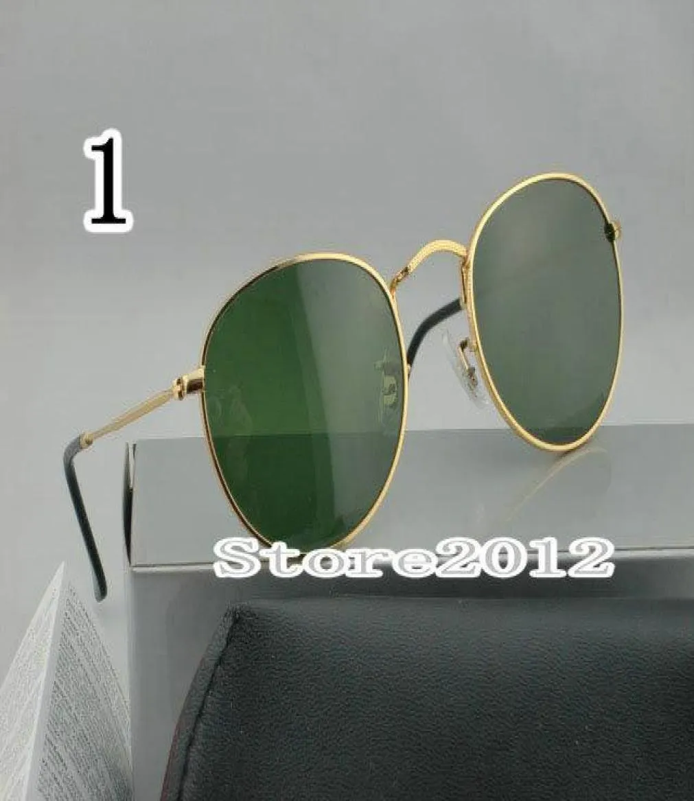 sell Round Metal Mens Womens Sunglasses Eyewear Sun Glasses Designer Brand Gold Green 50mm Glass Lenses Excellent Quality with1447563