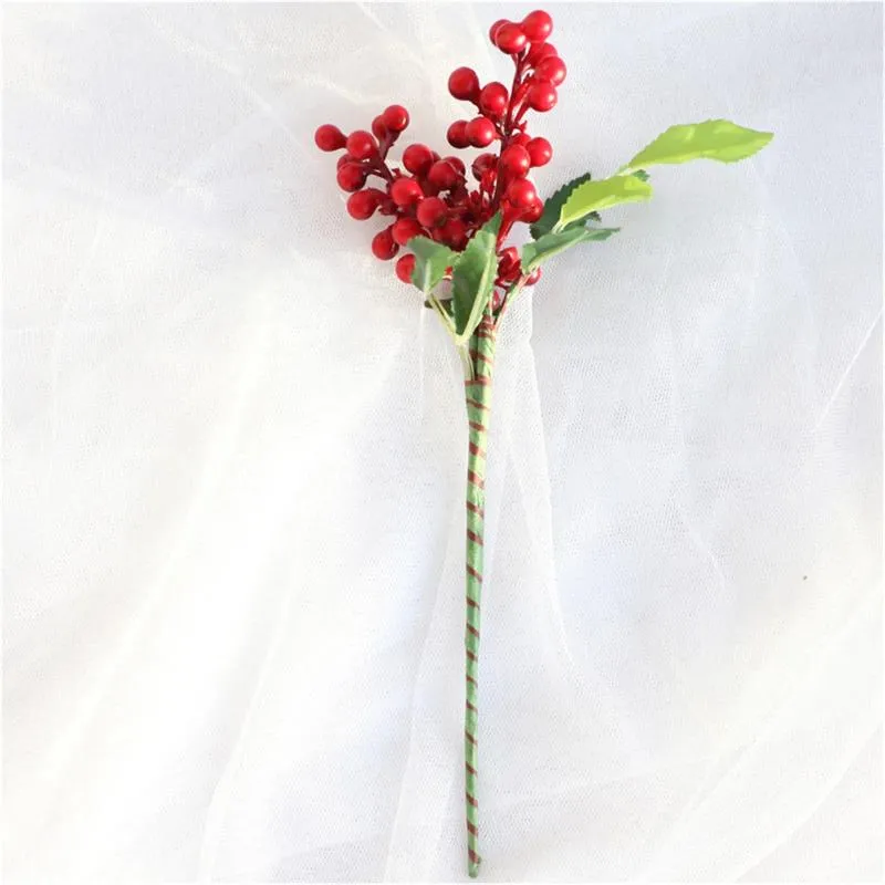 Fleurs décoratives 10 pièces Simulation branche de fruits rouges en plastique baies artificielles tige plantes ornements pour la décoration de jardin de maison