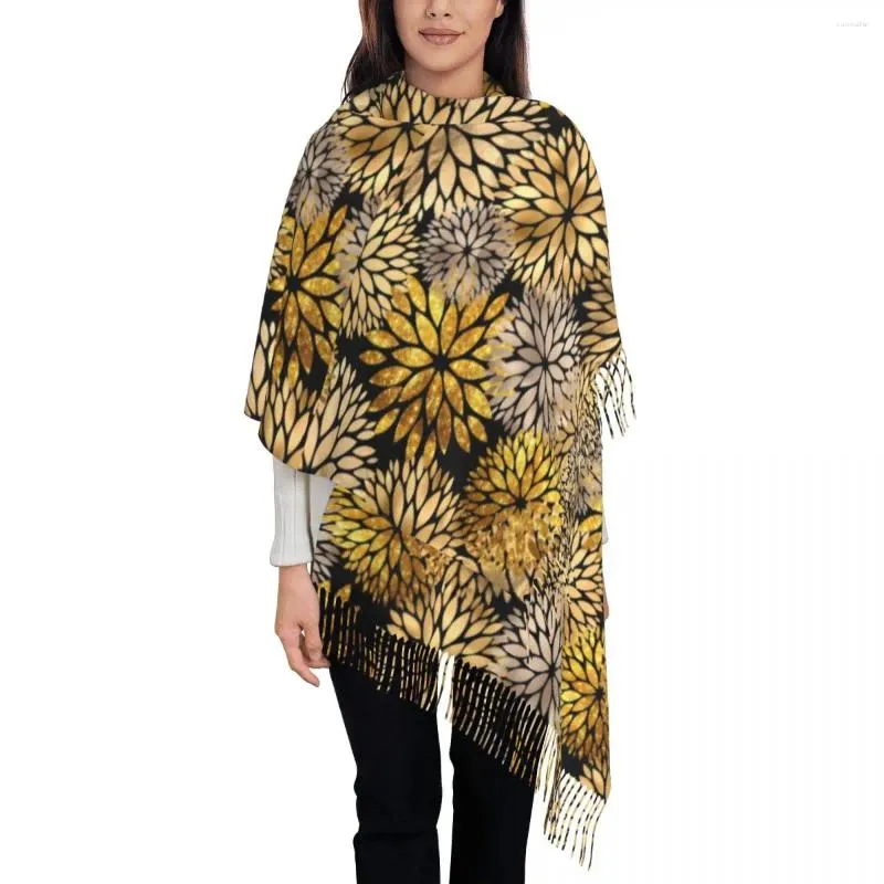 Sjaals Outdoor Sjaal Winter Gouden Bloemenprint Sjaals Wrpas Moderne Bloemen Gedrukt Bufanda Vrouwelijke Vintage Hoofd