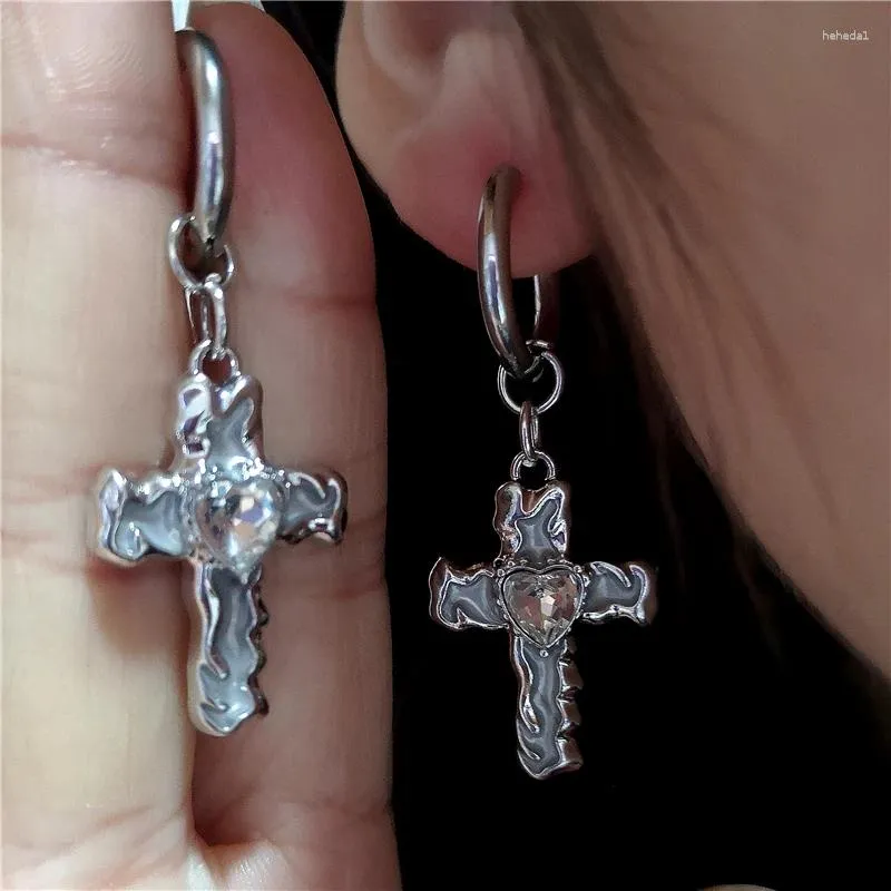 Hoop Earrings Trendy Gothic Vintage Punk Cross Stainless Steel For Women Men Grunge Jewelry Charm Y2K Scene Accessories Gift