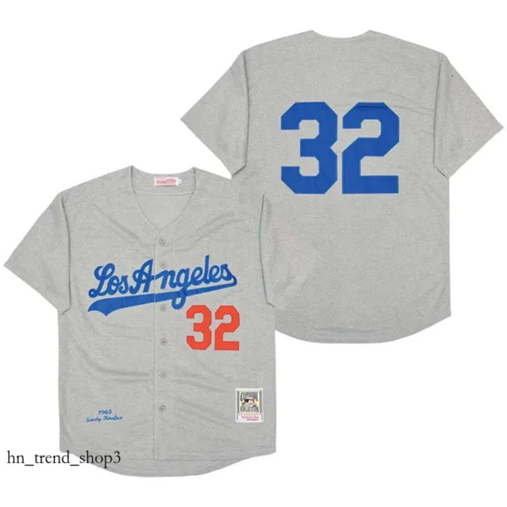 Бейсбольная майка Mitchell and Ness Throwback Dodgers 42 Джеки Робинсон Бруклин 32 Сэнди Куфакс 34 Фернандо Валенсуэла Лос-Блэк Крем-Анджелес Белый Серый 256