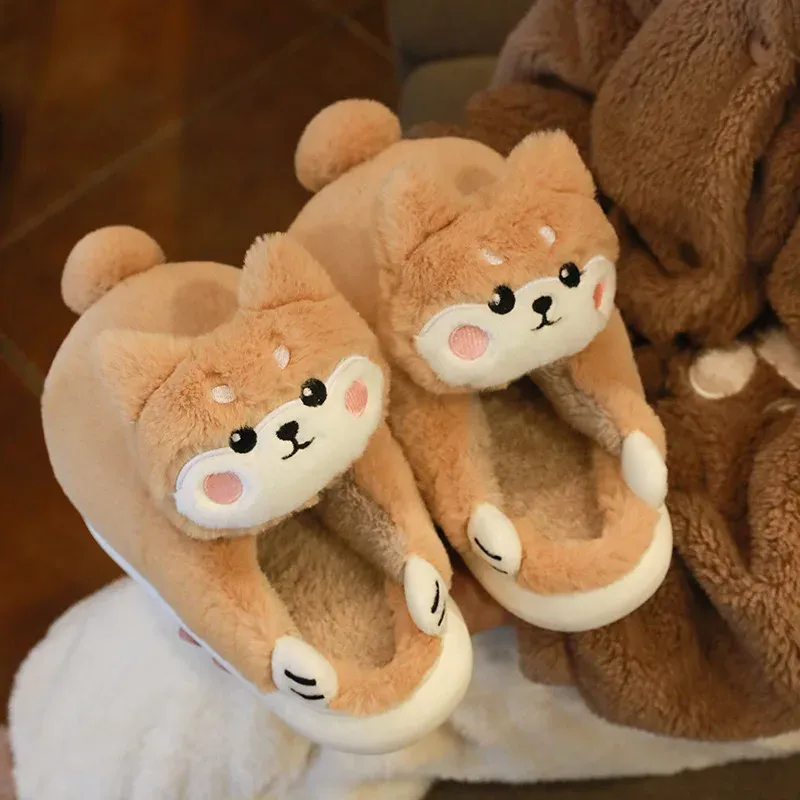 Slippers Cute Hug Cat Slipper for Women Kawaii Cuddle Animal Style Girls Home Slippers Winter Plush Warm Female Indoor Faux Fur Flip Flop