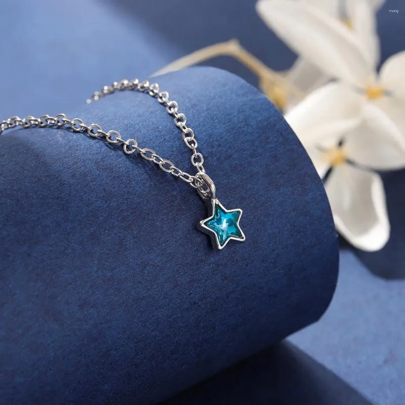Pendant Necklaces Five Pointed Star Fashion Silver Plated Blue Crystal Clavicle Chain