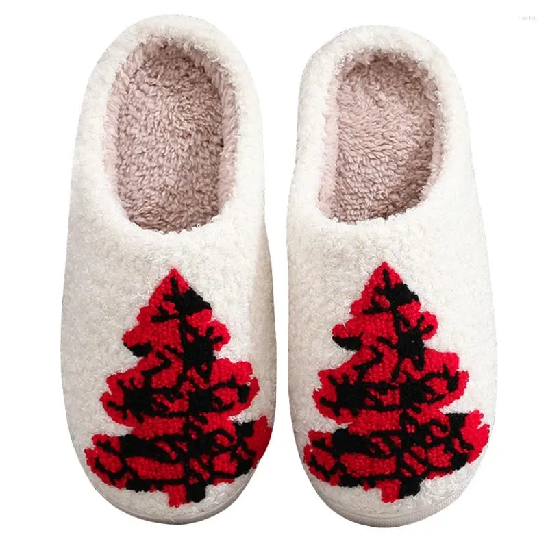 Sapatos de caminhada mulheres homens chinelos interiores árvore de natal algodão quente pelúcia casa chinelo piso plano macio slides para presente
