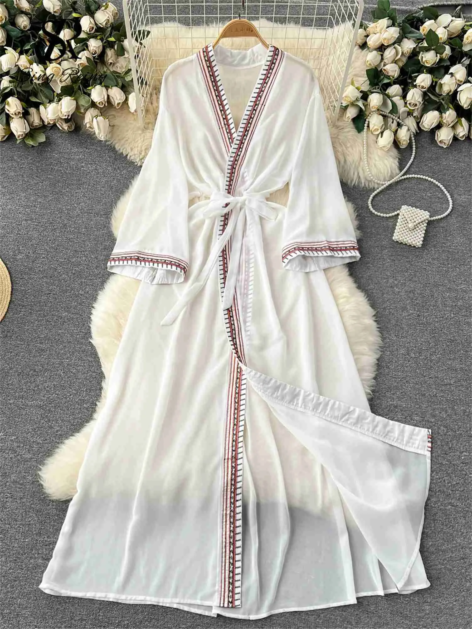 Sexy Pyjamas SINGREINY Fashion Bohemian Cardigan Sexy Pajamas Women Lace Trimmings Long Robe 2024 Senior Chiffon Loose Erotic Sheer Nightwear 24318