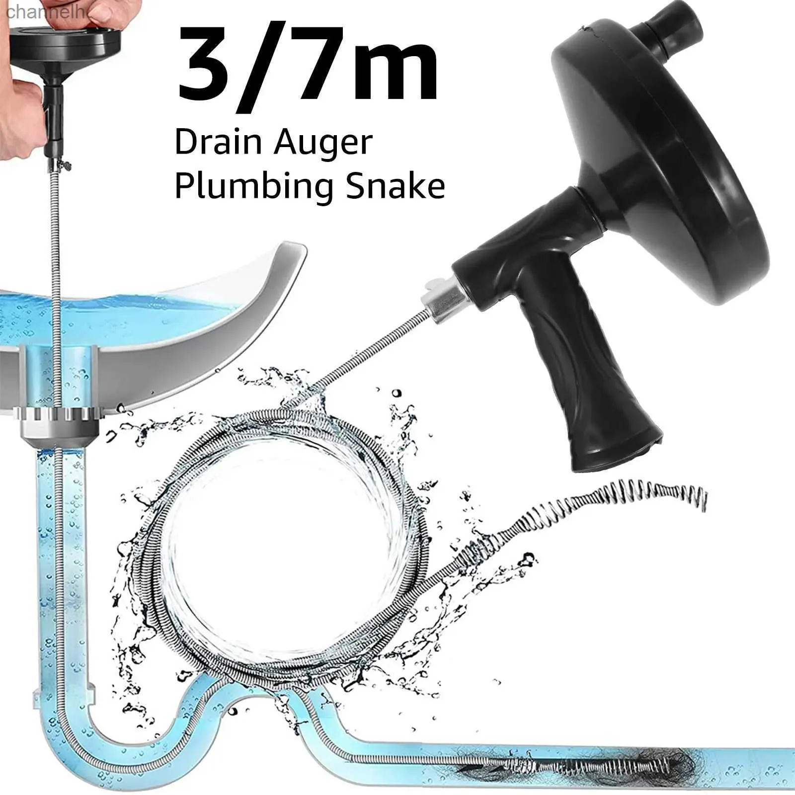 Outras ferramentas de limpeza doméstica Acessórios 3/7M Ferramenta de dragagem de tubulação Trado Drenagem de esgoto Desbloqueador Banheiro Cozinha Limpador Pia Bacia Pipeline Removedor entupido 240318