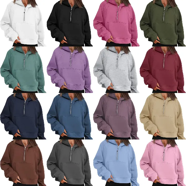 LL Yoga Sonbahar ve Kış Yoga Hoodie Tüplü Kadınlar Yarım Zip Scuba Spor Yarım fermuar Terry Tasarımcı Kazak Chothing Gevşek Kısa Tüplü Kış Kadın Hoodies