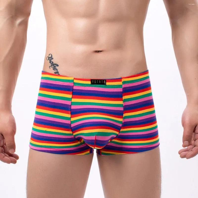 Mutande Giovani Strisce Colorate Boxer Shorts Mutandine Traspiranti Alla Moda per Uomini Adolescenti Intimo Fondo Divertente Gay Sexy