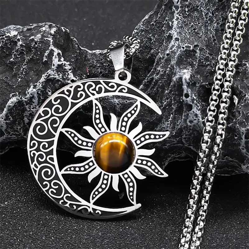 Witchcraft Necklace: 14k Gold Moon Sun Pentagram Pendant Wiccan Jewelry,  Occult Luna Crescent Necklace, Spiritual Gifts