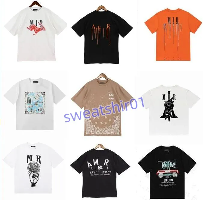 Mens&Womens Designer Graffiti T-shirts Printed Fashion Man T-shirt Cotton Casual Tees Short Sleeve Luxury Hip Hop Streetwear Amirs Mens Shirt White Orange