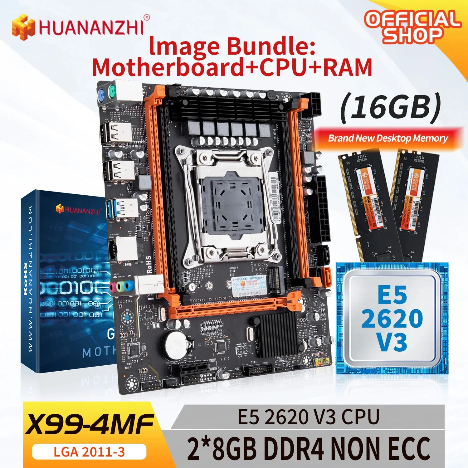 HUANANZHI X99 4MF LGA 2011-3 XEON X99 Motherboard with Intel E5 2620 v3 with 2*8G DDR4 NON-ECC memory combo kit set M.2 NVME 240307