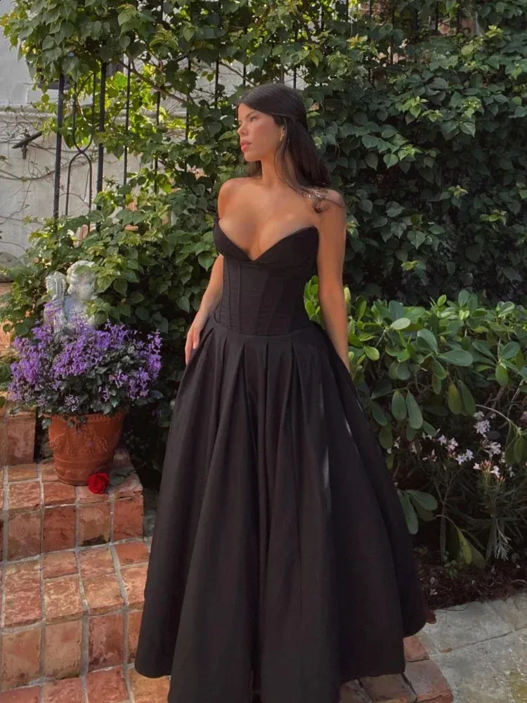 Suninheart Black Elegant Wedding Events Robe Sexy Buste Corset MIDI MIDI CHOIST ROSES POUR FEMMES Vêtements 2024 Designer 774