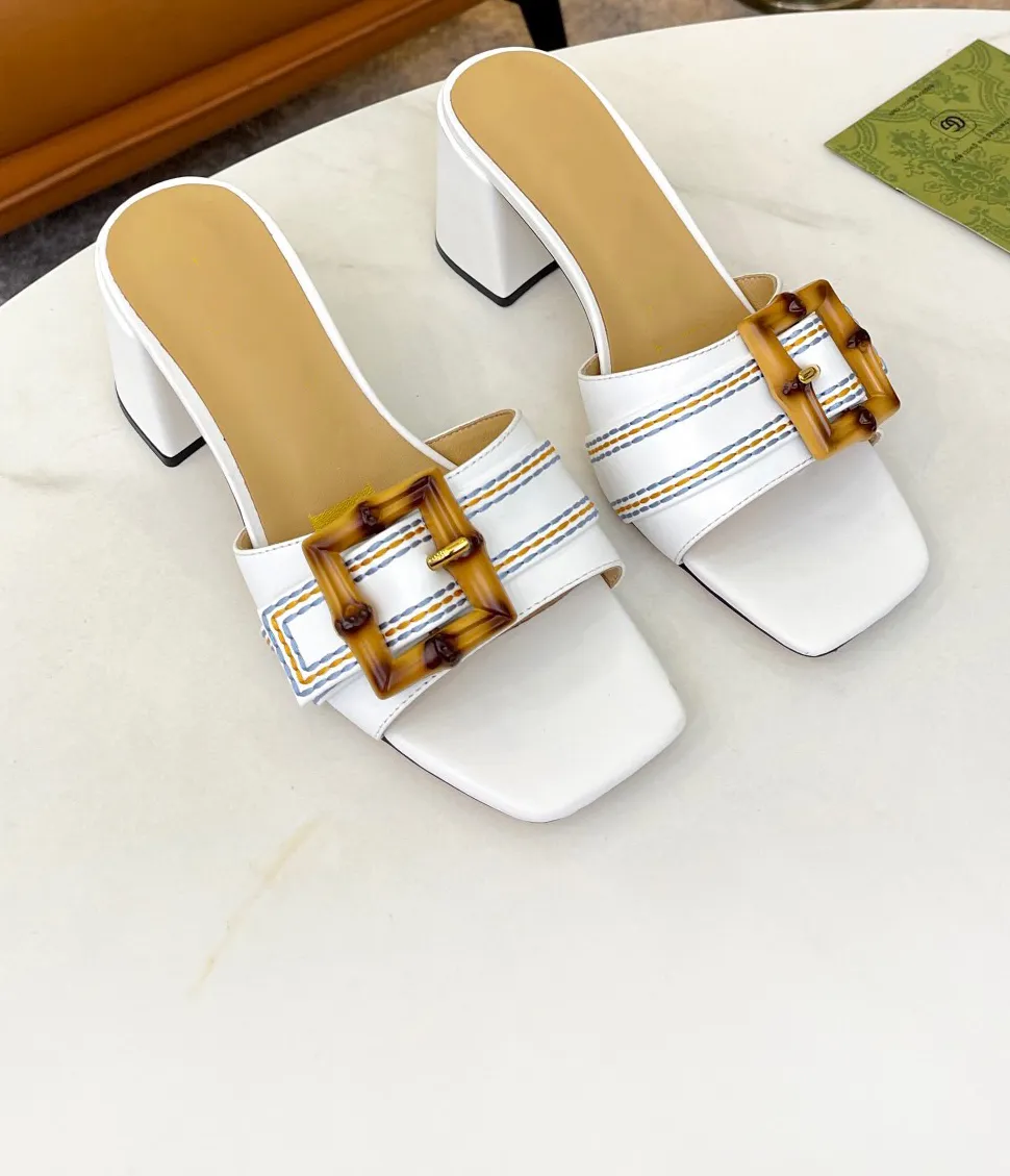 Diamant-anklassade G-Line-tofflor Chunky Flat Heels Luxury Designer Summer Slippers 10 cm höga klackar kvinnors sandaler. Storlekar 35 ~ 43