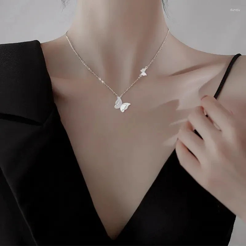 Pendants 925 Sterling Silver Sweet Butterfly Pendant Necklace For Women Clavicle Chain Wedding Party Holidays Gift Fine Jewelry